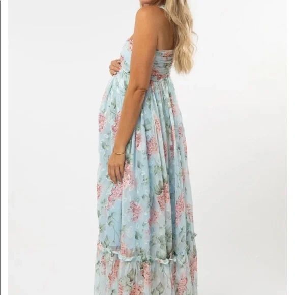 Light Blue Floral Maternity Gown